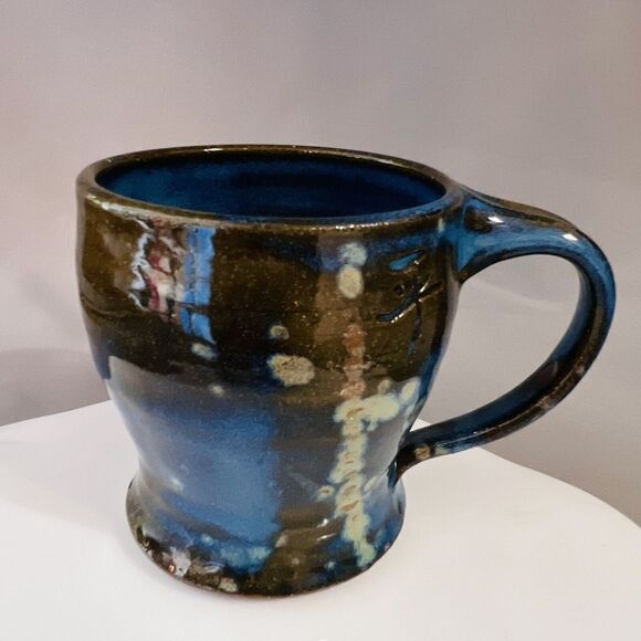 Catherine Honoré Jones Studio Art Pottery Mug chj 05  Peace Brown Black Blue - Picture 1 of 6